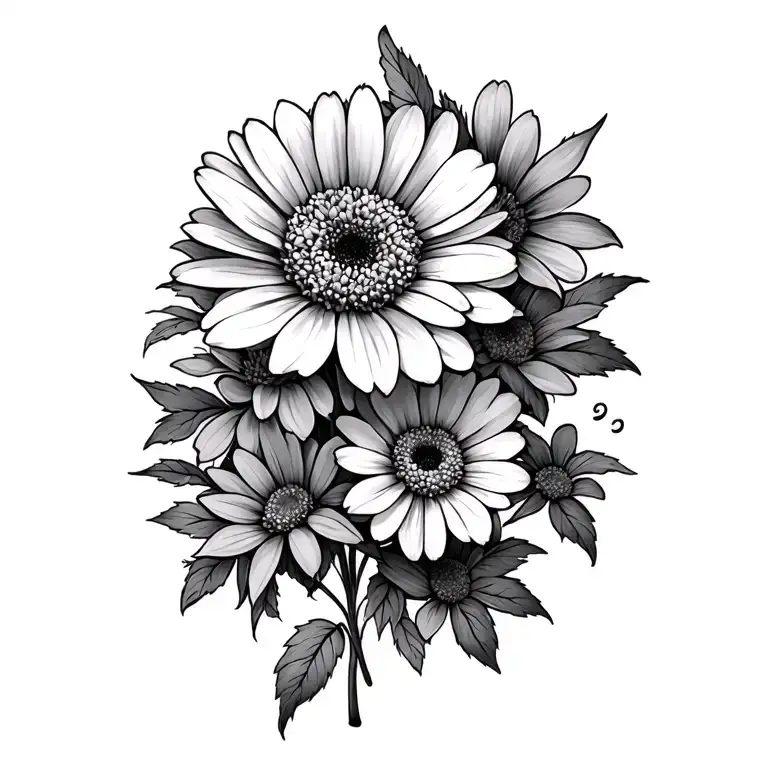 "Aster and chrysanthemum flower" music tattoo design idea