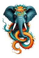 elephant face wrapped with dragon intertwined tattoo design idea