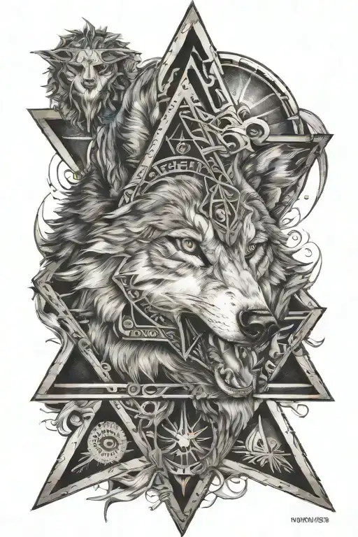 Illuminati and wolf head tattoo design idea