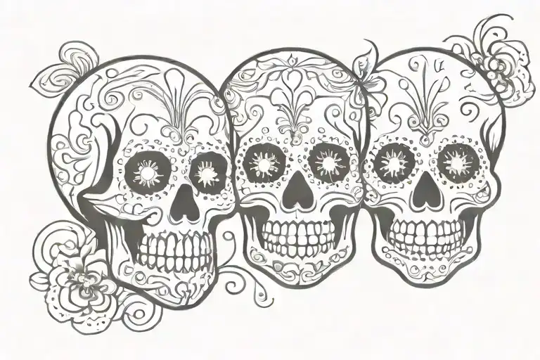 2 sugar skulls facing each other symbolizing love symbol tattoo design idea