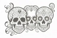 2 sugar skulls facing each other symbolizing love symbol tattoo design idea