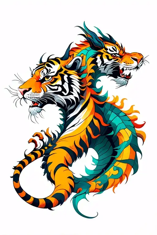 tiger and dragon facing each other tattoo design idea