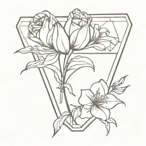 coffin flowers tattoo design idea