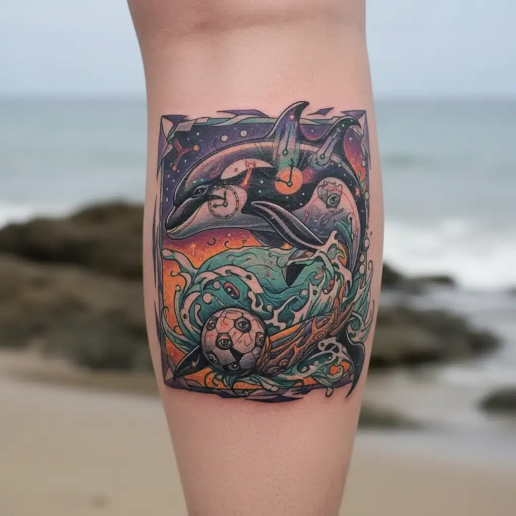 soccer and orca tattoo design idea