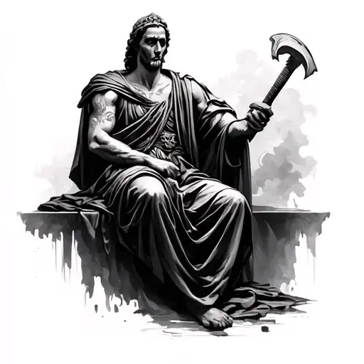 Julius Caesar with reaper sitting tattoo design idea