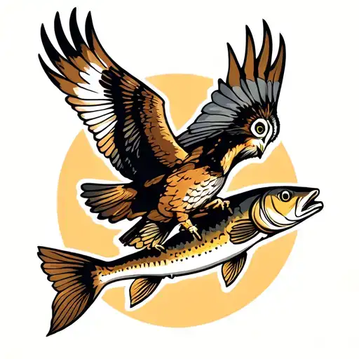 owl flying around with a catfish tattoo tattoo design idea