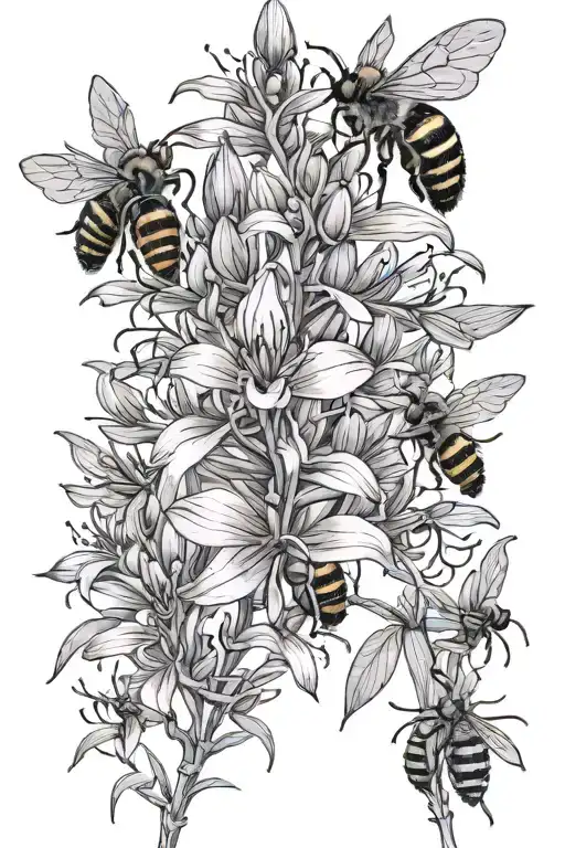 Fireweed and bees, thinner tattoo design idea