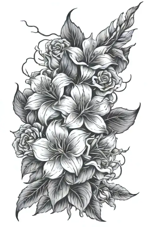 flowers and lightning storm tattoo design idea