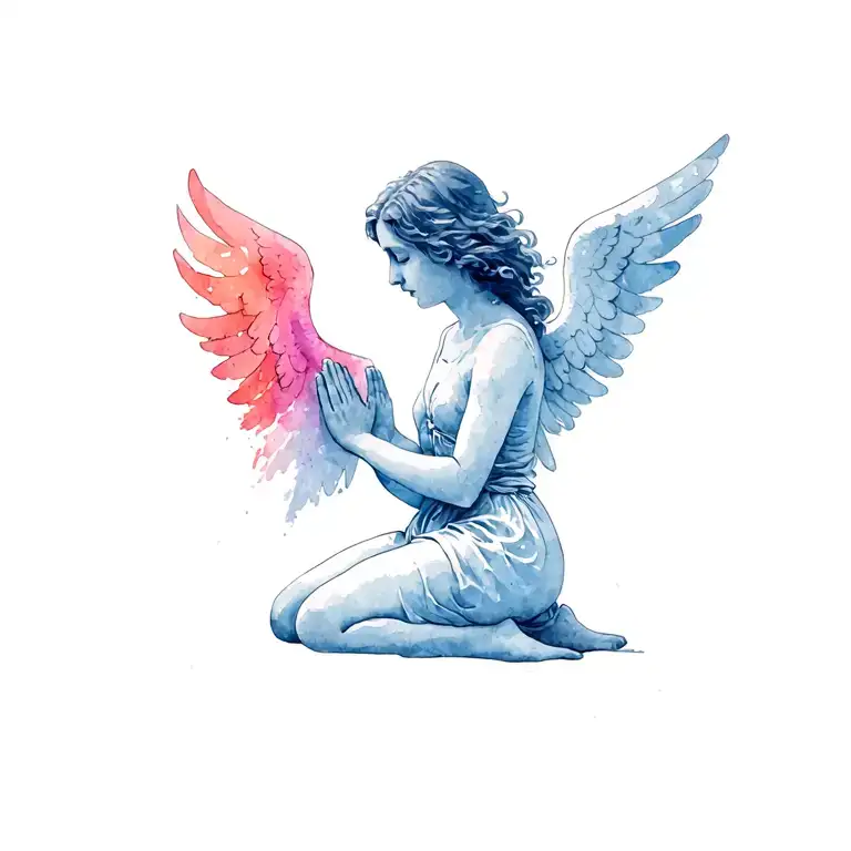 Simple Angel kneeling praying tattoo design idea
