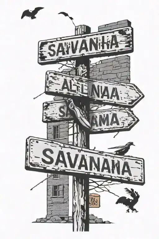 street sign and it's says Savannah and Alabama with bricks and shoe tossing incorporated  tattoo design idea