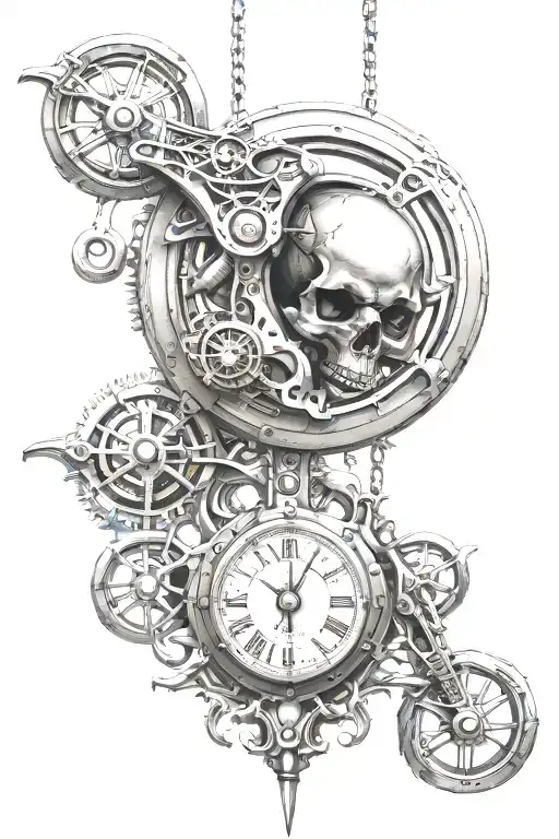 mechanical pendulum hanging from reapers scythe  tattoo design idea
