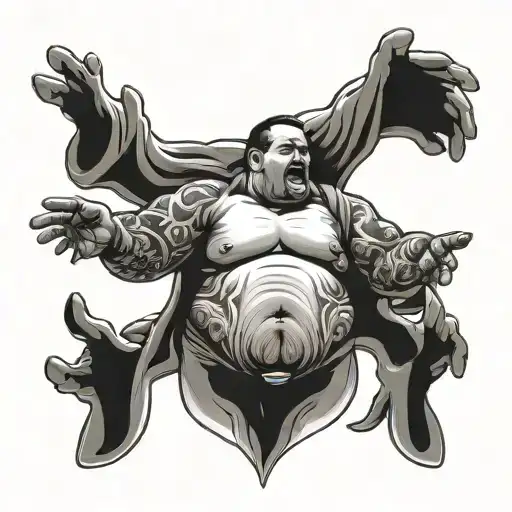 fat man with multiple arms outstretched tattoo design idea