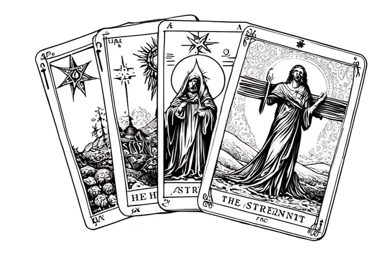 tarot cards, the hermit, the strength, the star. tattoo design idea