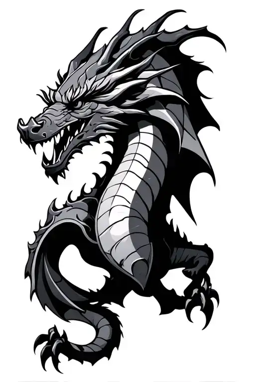 dragon, medieval tower and knight tattoo design idea