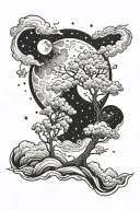 trees and clouds and stars with the moon tattoo design idea