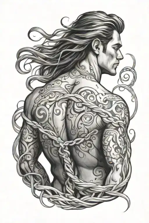 Rapunzel's Hair wrapping around a man's torso tattoo design idea