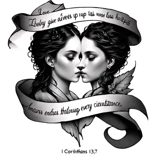 love never gives up, never loses faith, is always hopeful, and endures through every circumstance 1 corinthians 13:7 tattoo design idea