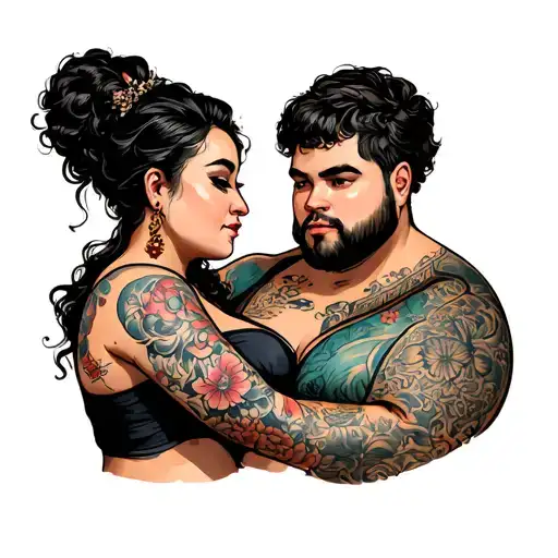 chubby couple tattoo design idea