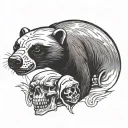 honey badger with a skull tattoo design idea