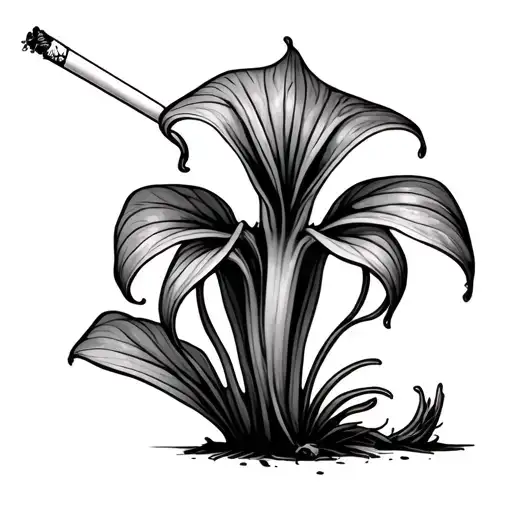 Carnivorous plant with a cigarette being consumed tattoo design idea