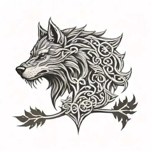 viking tree raven wolf tattoo design idea