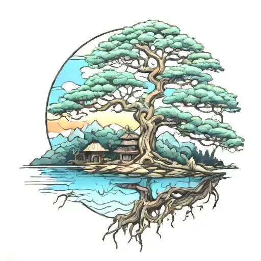 Rowan tree in a bali landscape tattoo tattoo design idea