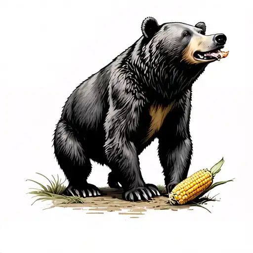 Bear eating corn tattoo design idea