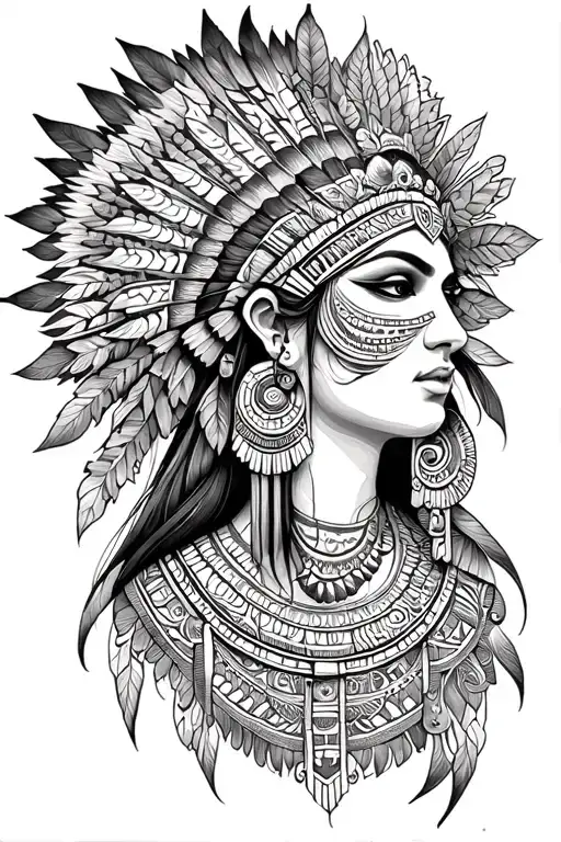 Aztec goddess of beauty meets realism style tattoo tattoo design idea