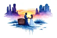 navajo wedding basket sunset in front of mesas tattoo design idea