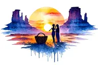navajo wedding basket sunset in front of mesas tattoo design idea