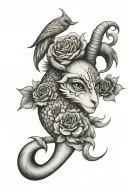 capricorn zodiac with flower with owl face tattoo and anchor  tattoo design idea