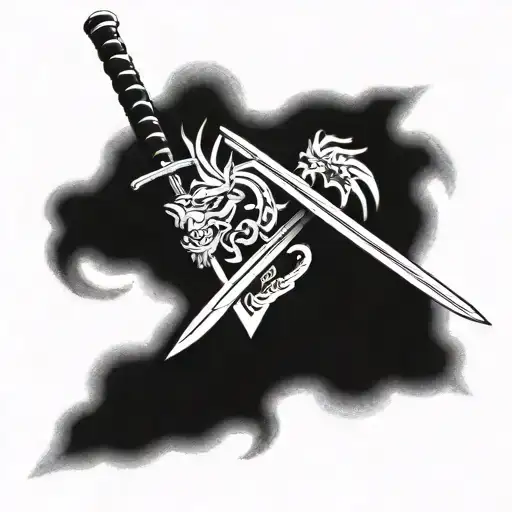 samurai sword,mystical,pair,heart fingerprint,samurai,dragon,mysterious,modern style tattoo design idea