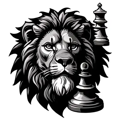 Lion face light house hour glass chess piece tattoo design idea
