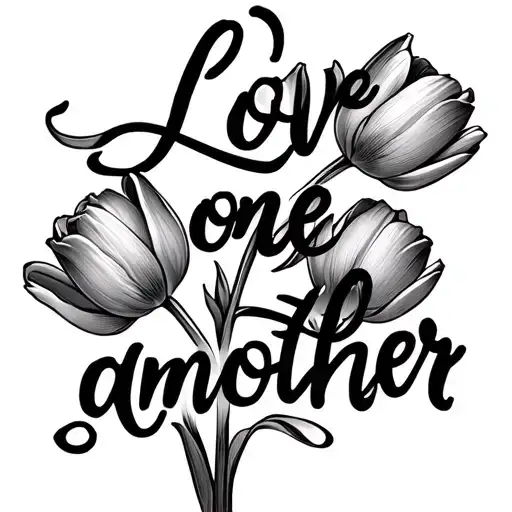 fineline tulips with the words "Love one another tattoo design idea