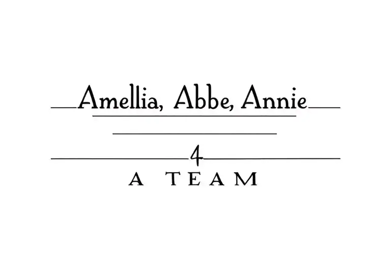 "Amelia, Abe, Annie, A TEAM" A Team, with three names incorporated tattoo design idea