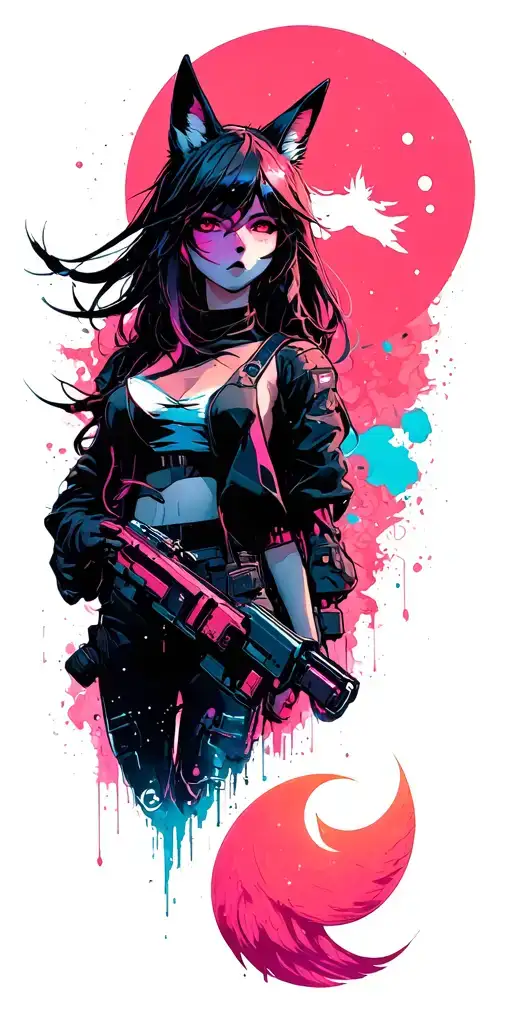 cyberpunk edgerunners, lucy, freedom, moon, courage, fox tattoo design idea