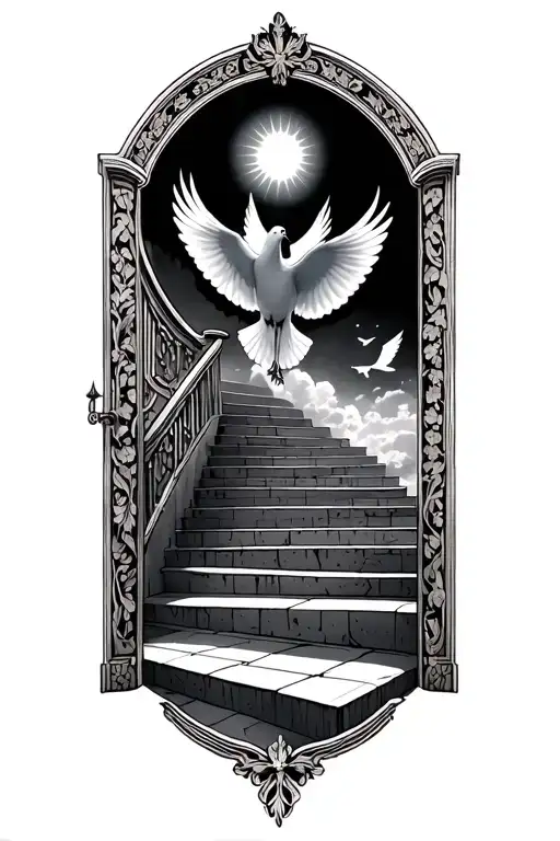 stairway to heaven gates doves flying tattoo design idea