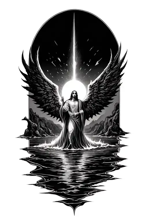 the river of styx - the fight between god and evil tattoo design idea