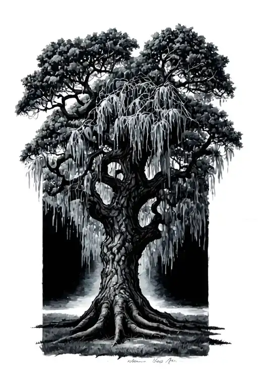 live oak with Spanish moss tattoo design idea