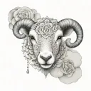 cute symmetrical lamb face made with fine line clouds tattoo design idea