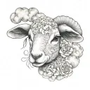 cute symmetrical lamb face made with fine line clouds tattoo design idea