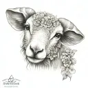 cute symmetrical lamb face made with fine line clouds tattoo design idea