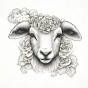 cute symmetrical lamb face made with fine line clouds tattoo design idea