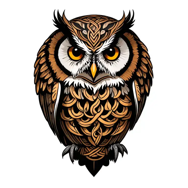 celtic owl perched tattoo design idea