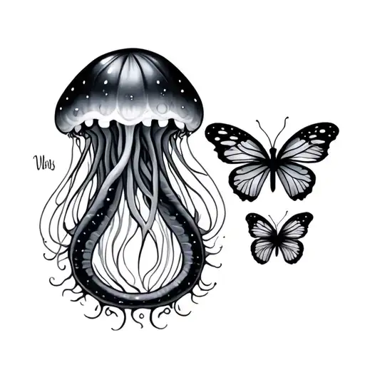 jellyfish snake butterfly tattoo design idea