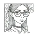 Coraline Doll with long straight hair and buttons as eyes with glasses and full lips, wearing gothic clothes tattoo design idea