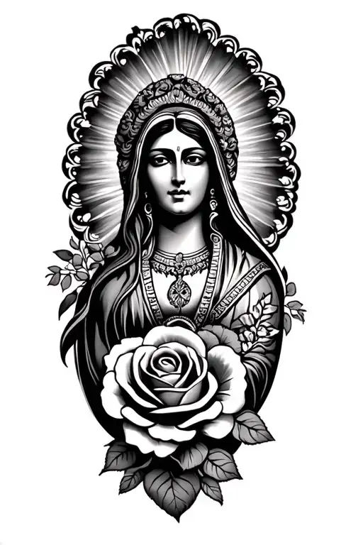 Guadalupe Mexican with roses tattoo design idea