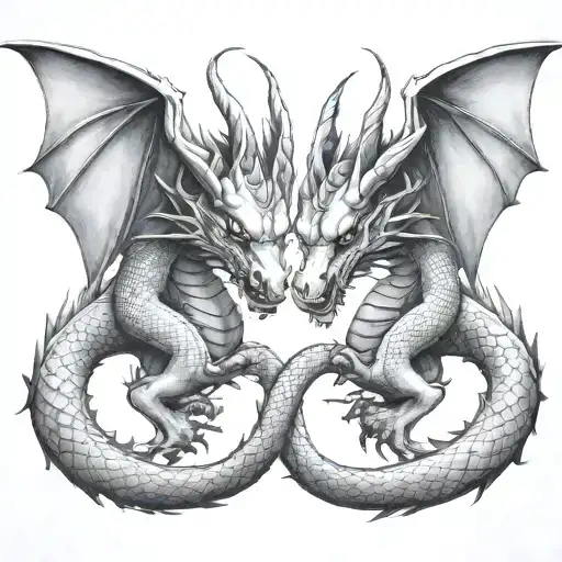 two-headed dragon  Siamese brother tattoo design idea