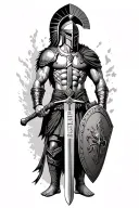spartan warrior with a shield and sword and the words still i rise in the sword tattoo design idea