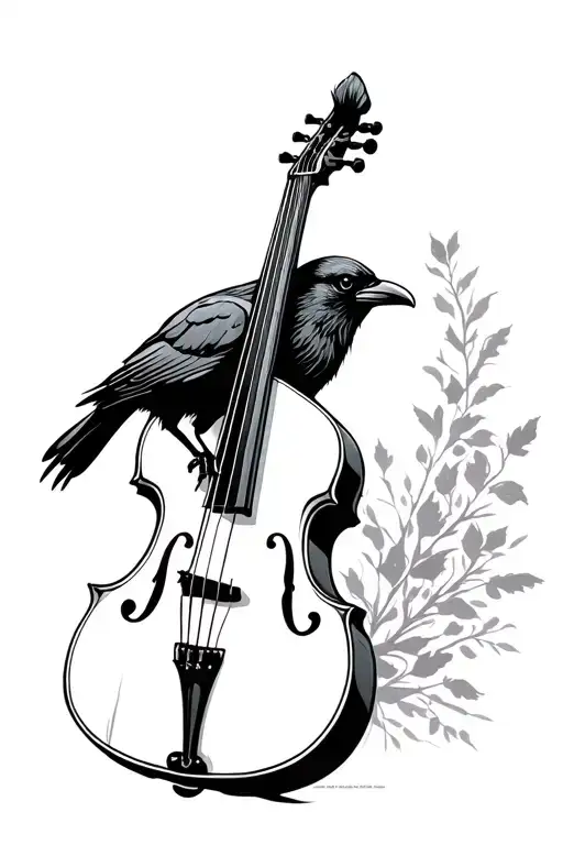 upright bass and raven perched tattoo design idea